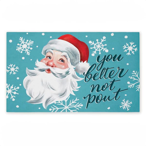 Better Not Pout Antique Santa Green 18 in. x 30 in. Polyester Non-Slip Outdoor Door Mat