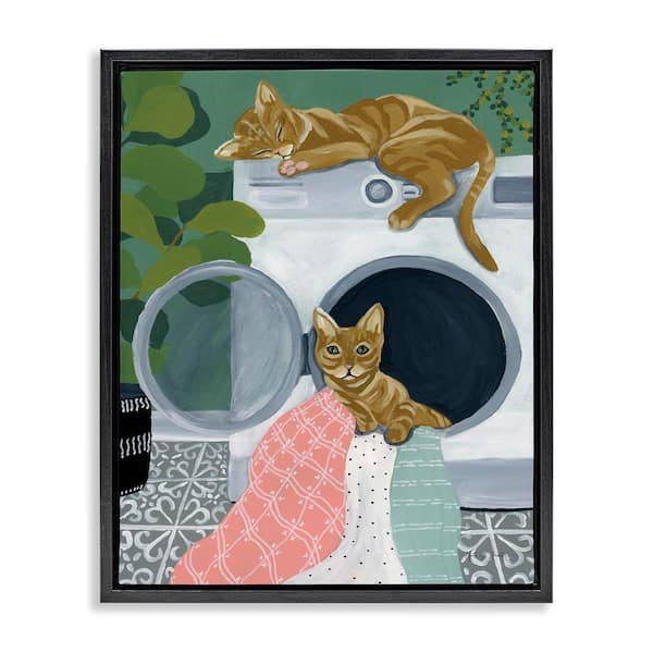 Cuddling Laundry Cats by Yvette St. Amant Black Floater Frame Animal Graphic Art Print 21 in. x 17 in.