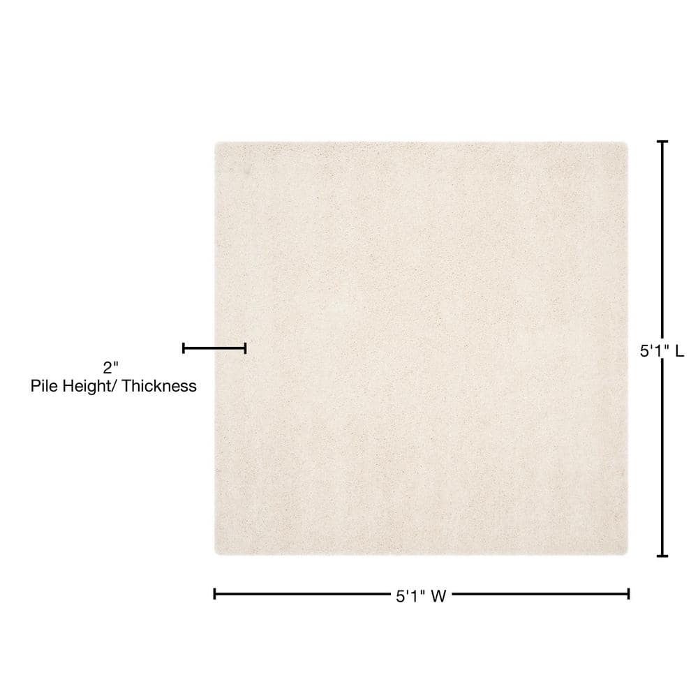 Ivory Square Shag Rug with Wool and Synthetic Fibers