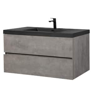 48 in. W Minimalist Floating Bath Vanity in Gray with Matte Black Composite Quartz Sand Top