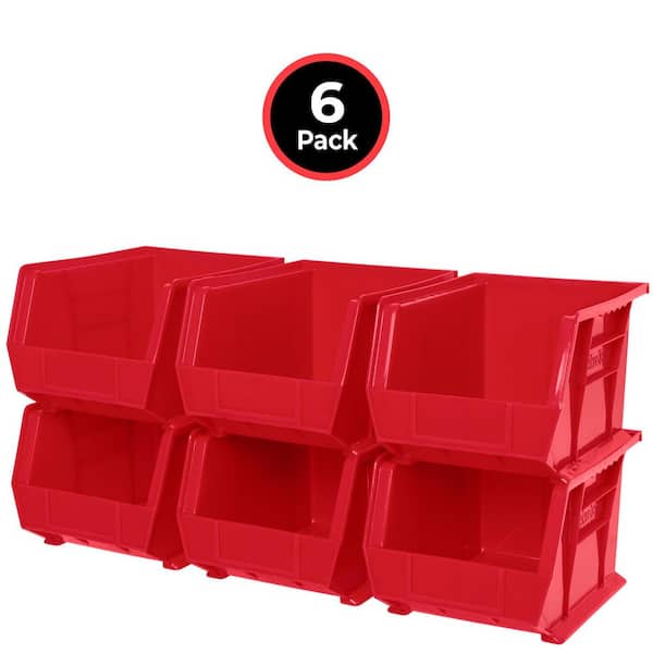 30239 Plastic Storage Bins/ Totes, 11 in. D x 8 in. W x 7 in. H, Red, (6-Pack)