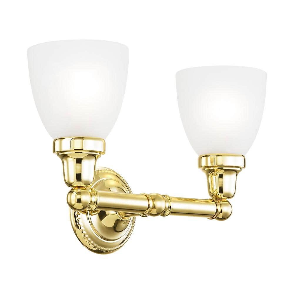 Polished Brass 2-Light Vanity with Satin Opal White Glass