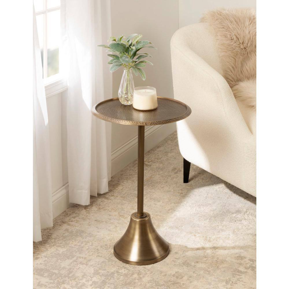 Sanzo Gold Round Hammered Metal Side Table
