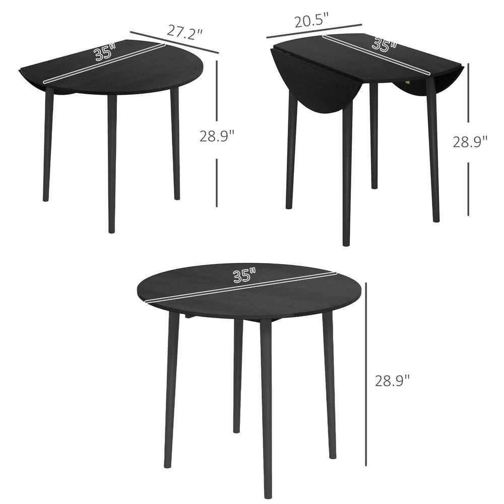 Black Round Foldable Dining Table with Pinewood Legs