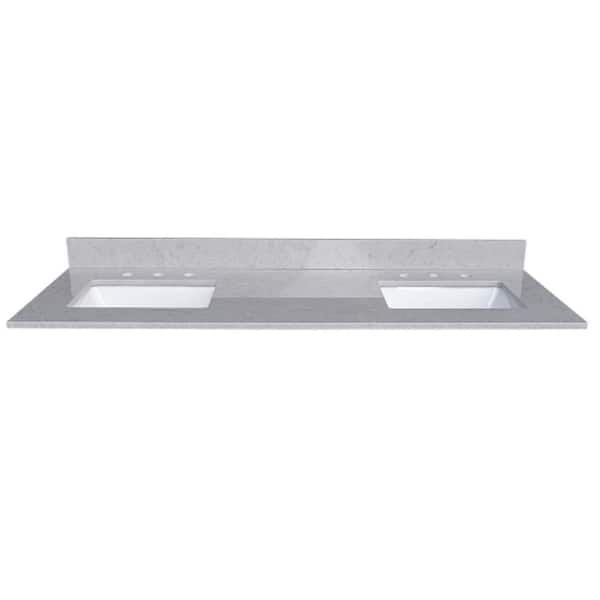 FUNKOL 61 in. W x 22 in. D Stone Vanity Top in Gray with White Rectangular Double Sinks