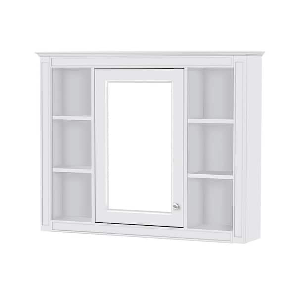 35 in. W x 28 in. H Rectangular MDF Medicine Cabinet with Mirror in White