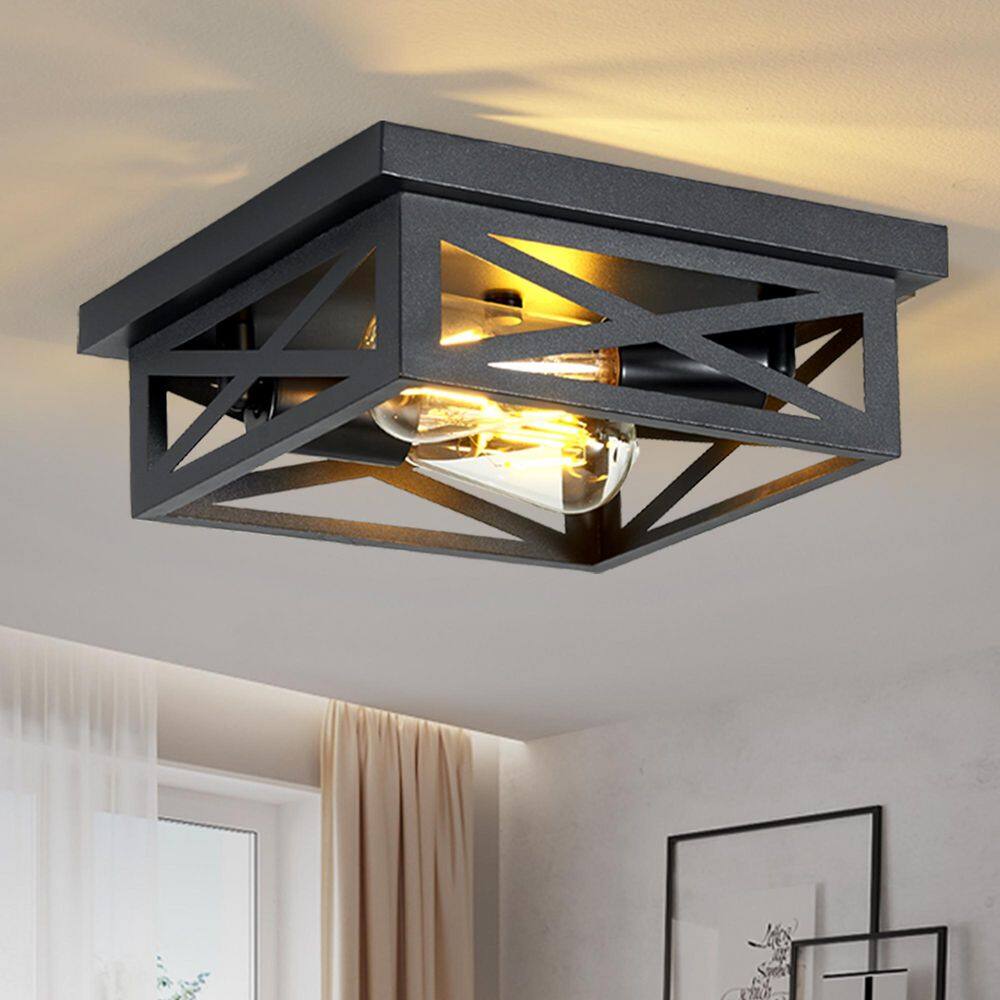 9.84 in. 2-lights Matte Black Industrial Square Flush Mount Ceiling Light Fixtures price history on PriceWatchPro