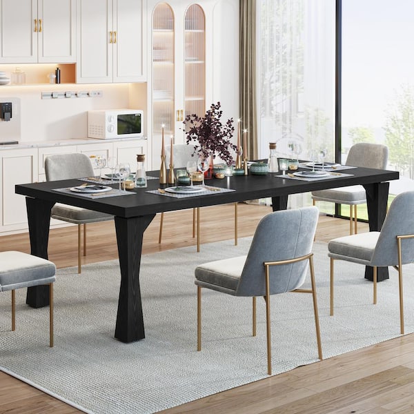 TRIBESIGNS WAY TO ORIGIN Halseey 71 in. Modern Black Wood 4 Legs Dining Table Large Rectangle Dinner Kitchen Table for 6 to 8 People
