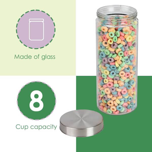 HB 67 oz. Square Glass Canister with Brushed Stainless Steel Lid,Clear