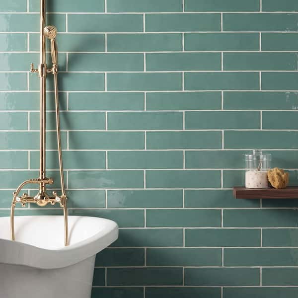 Catalina Green Lake 3 in. x 12 in. x 8 mm Polished Ceramic Subway Wall Backsplash Tile (10.76 sq. ft./case)