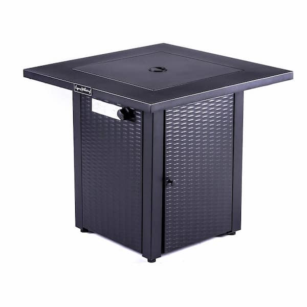 Unbranded 28 in. Rattan and Wicker 50,000 BTU Propane Gas Fire Pit Table in Black with Lid, Lava Stone, ETL Certification