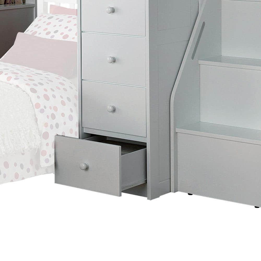 White Twin Loft Bed with Bookcase and Storage Drawers