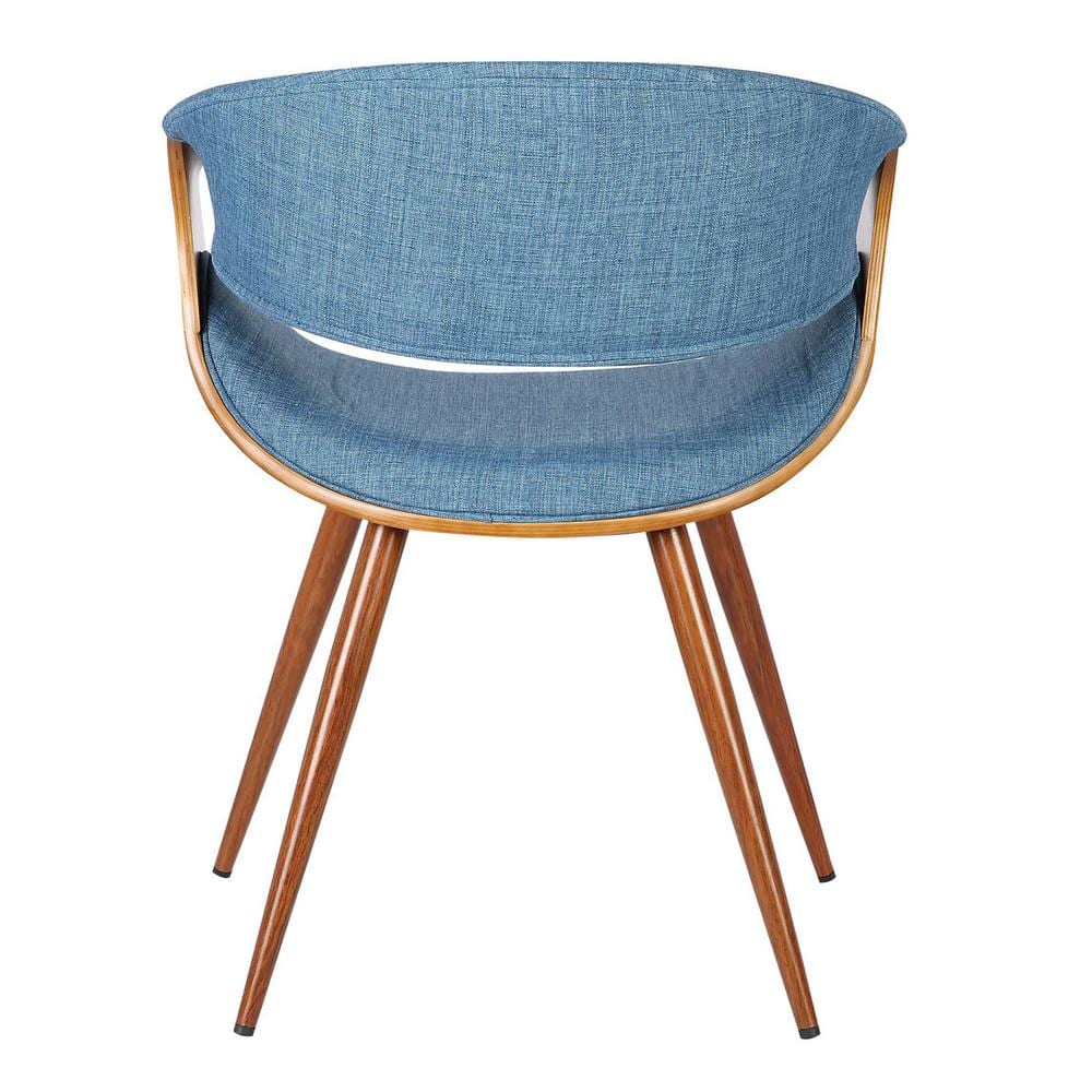 Mid-Century Modern Upholstered Blue Wood Side Chair