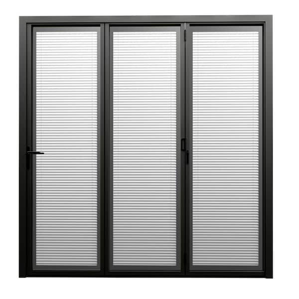 108 in. x 80 in. Left Opening/Outswing Double Tempered Glass Black Louver Aluminum Folding Patio Door