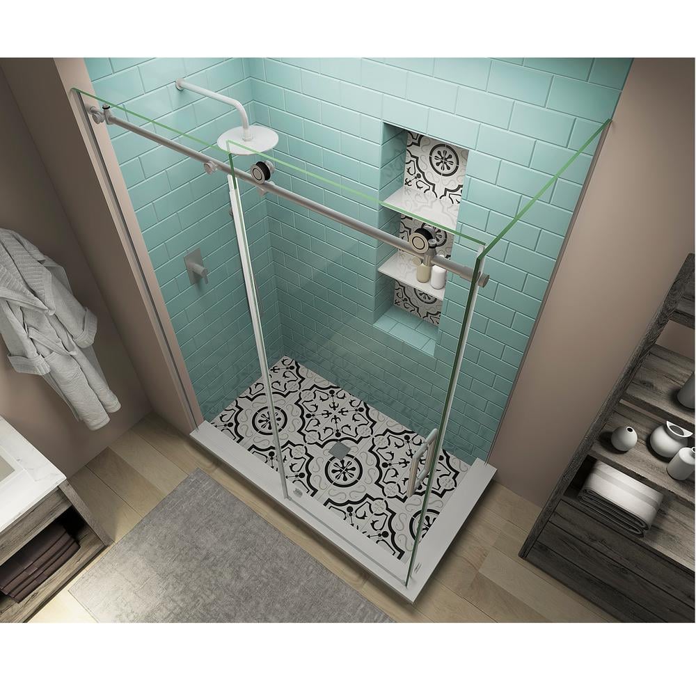 Coraline XL Frameless Clear Glass Sliding Shower Enclosure with Stainless Steel Frame
