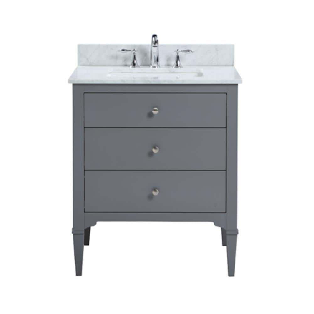 Belvedere Bath Raya 30 in. Freestanding Bathroom Vanity in Gray with Vanity Top in Natural White Carrara Marble with White Basin -  HE-R030S