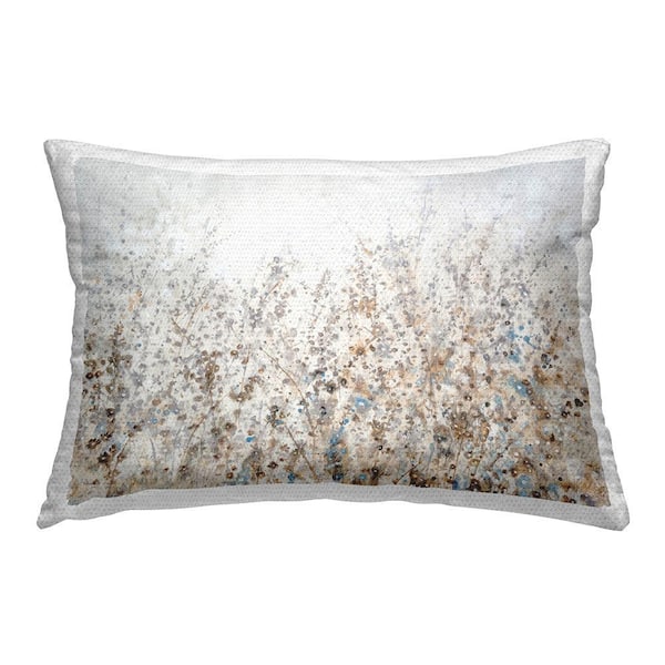 Beige Abstract Florals Beige Rectangular Outdoor Throw Pillow