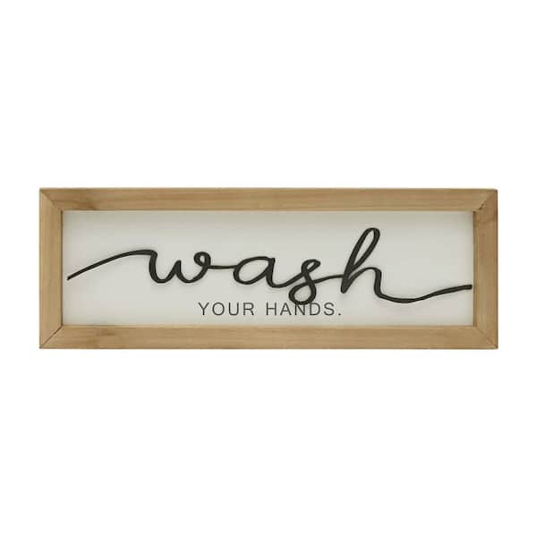 PARISLOFT Farmhouse Wash Your Hands Bathroom Wood and Metal Wall Decorative Sign