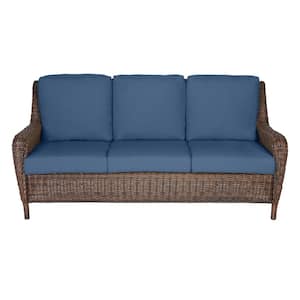 Cambridge Brown Wicker Outdoor Patio Sofa with CushionGuard Sky Blue Cushions