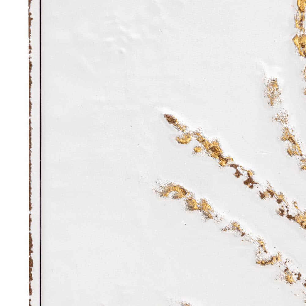 15-Inch Distressed White and Gold Metal Botanical Wall Sculpture