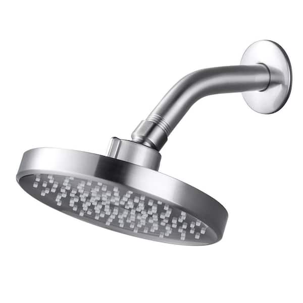 VEVETTA 1-Spray Patterns with 1.75 GPM 6 in. Wall Mount Rain Fixed Shower Head in Brushed Nickel