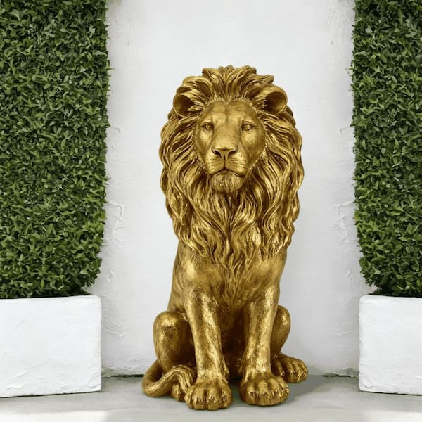 Clihome Lion Garden Statue, Resin Outdoor Guardian Sculpture for