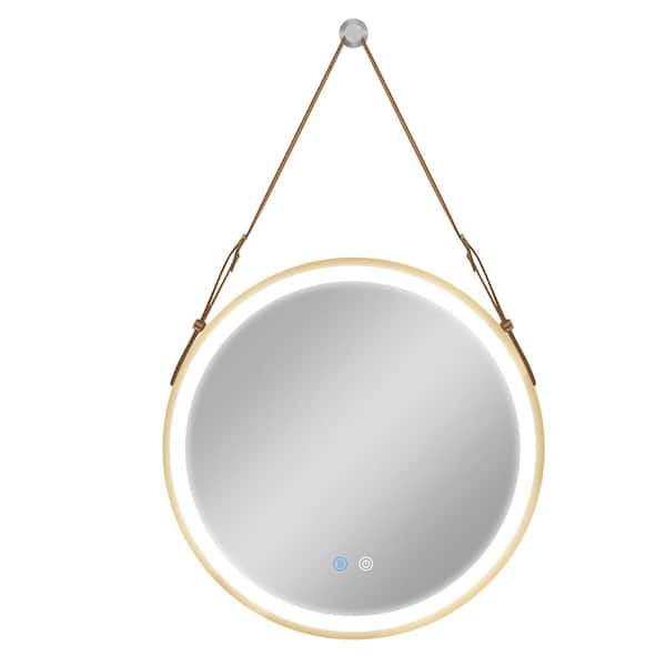 Zeafive 28 in. W x 28 in. H Round Framed Lighted LED Bathroom Vanity Mirror Wall Hanging Anti-Fog Dimmable Memory in Matte Gold