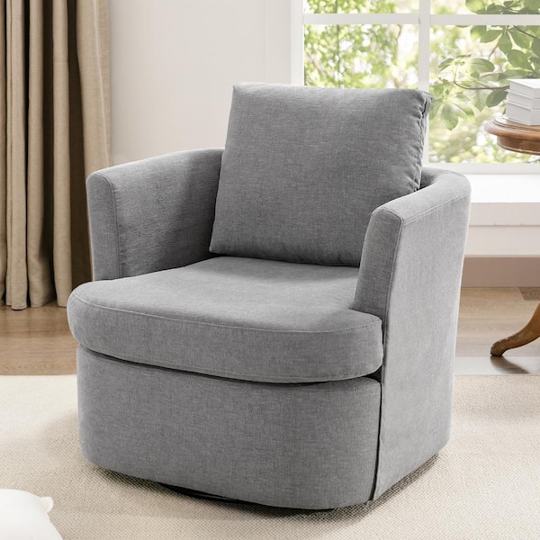 LUE BONA 32 in. W Grey Chenille Swivel Accent Barrel Chair Upholstered Armchair Comfy Sofa Chair 360°Club Chair
