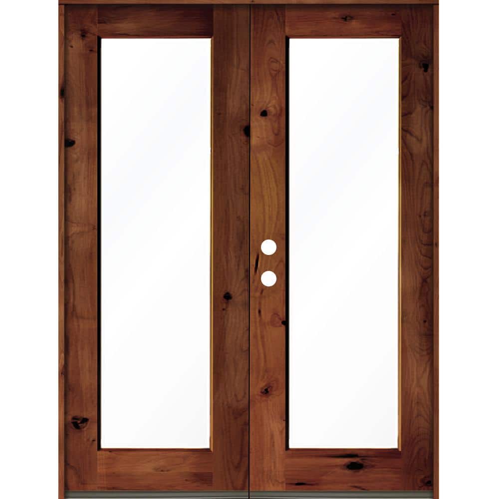 72 in. x 96 in. Rustic Knotty Alder Wood Clear Full-Lite Red Chestnut Stain Right Active Double Prehung Front Door price history on PriceWatchPro