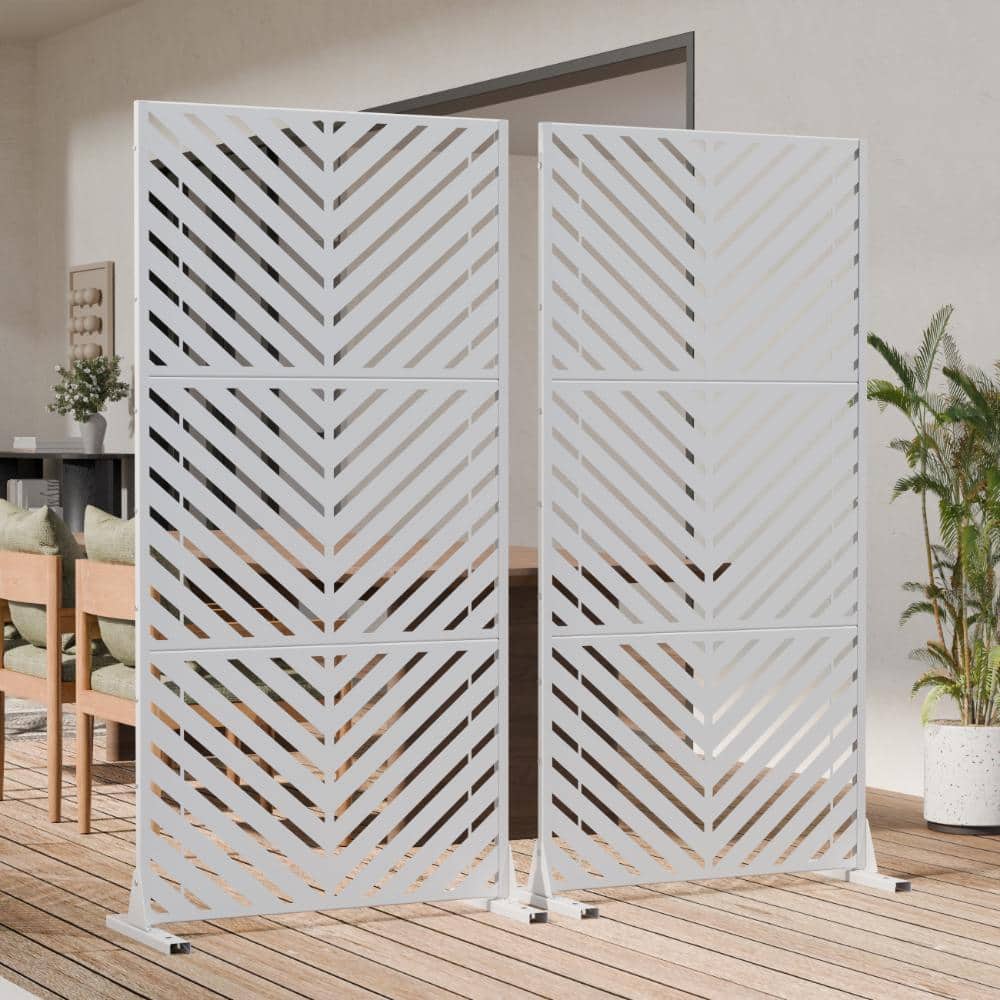 72 in. x 35 in. White Decorative Garden Screens Set Outdoor Metal Garden Fence Freestanding Privacy Screen with Panels