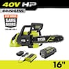 RYOBI 40V HP Brushless 16 in. Battery Chainsaw with 4.0 Ah Battery and Charger RY40HPCW02K