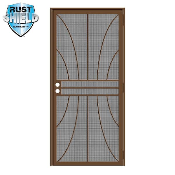 Unique Home Designs 36 in. x 80 in. Meridian Rust Shield Copper Surface Mount Outswing Steel Security Door with Expanded Metal Screen