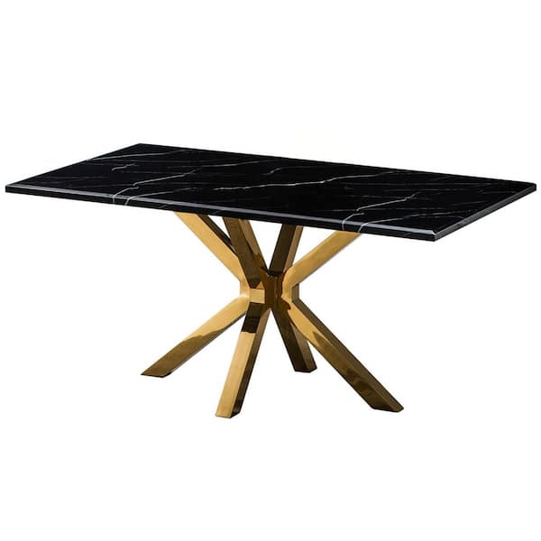 Black Stone 63.00 in. Cross Legs Base Dining Table Seats 6