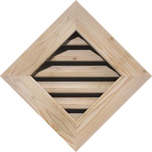 20" x 20" Diamond Gable Vent: Unfinished, Functional, Smooth Pine Gable Vent w/ Brick Mould Face Frame