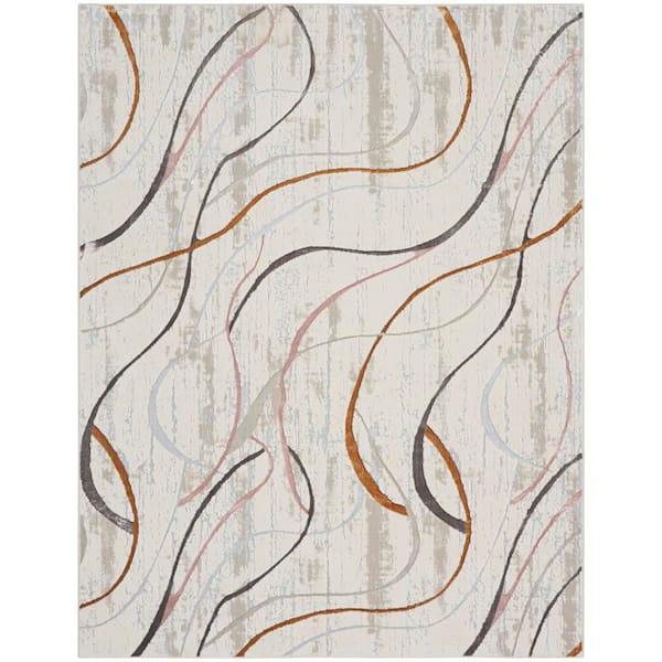 Glam Ivory Multicolor 7 ft. x 10 ft. Abstract Contemporary Area Rug