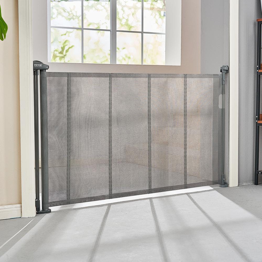 Gray Retractable Mesh Pet and Baby Gate for Stairs