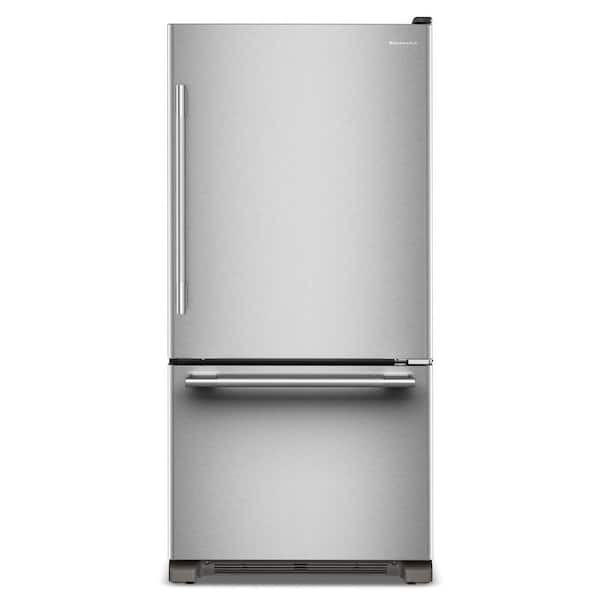 33 in. 22 cu. ft. Standard-Depth Bottom Freezer Refrigerator in PrintShield Stainless with Right Door Swing