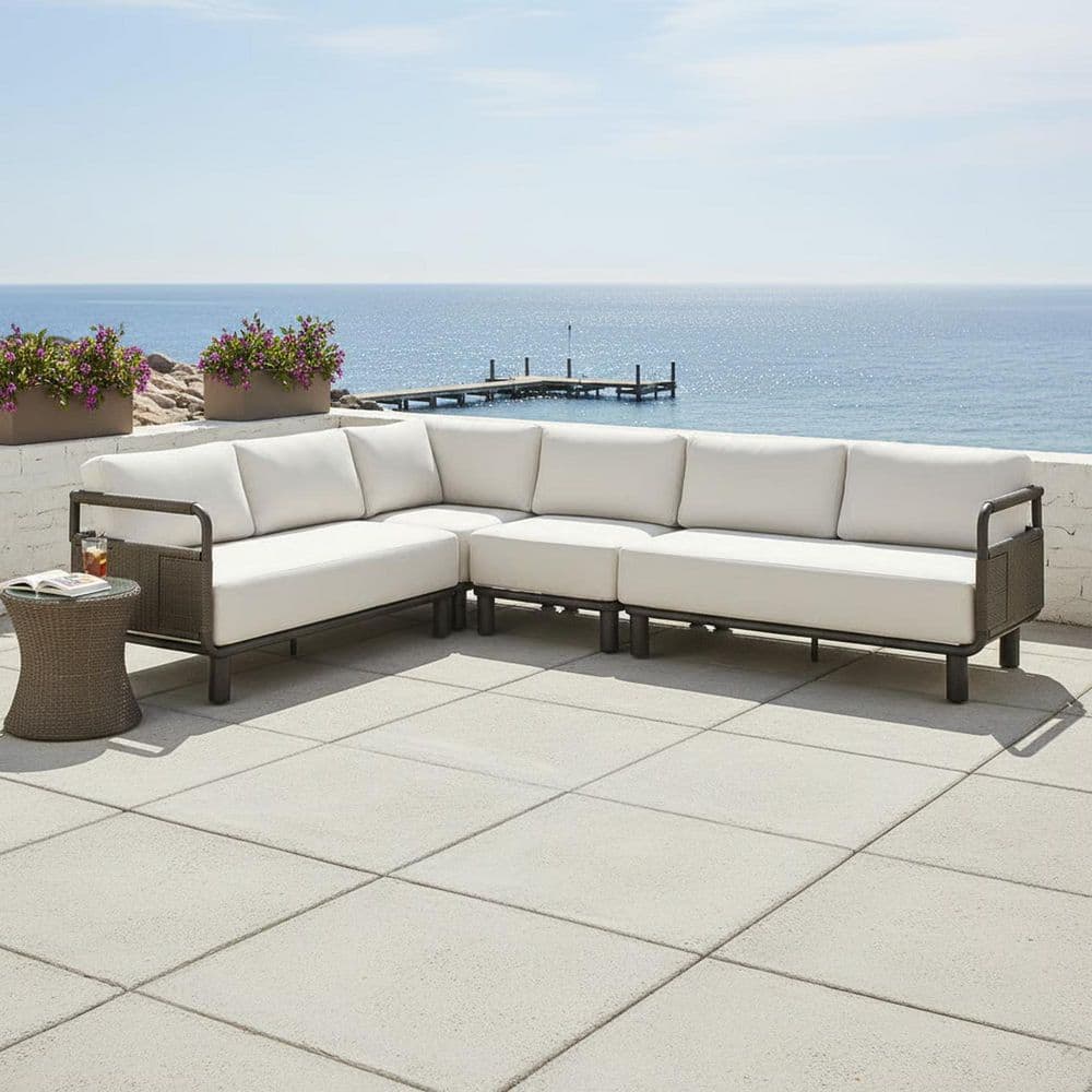Brampton Grey Finish 4-Piece Aluminum 123 in. Outdoor Sectional with Off-White Cushions price history on PriceWatchPro
