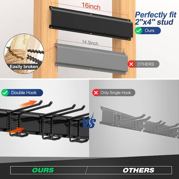 Sttoraboks 34 in. Garage Tool Storage Steel Rack, 300 lbs. Load Capacity  Wall Mounted Storage Organizer System with 6 Hooks GSR-001B-D23 - The Home  Depot