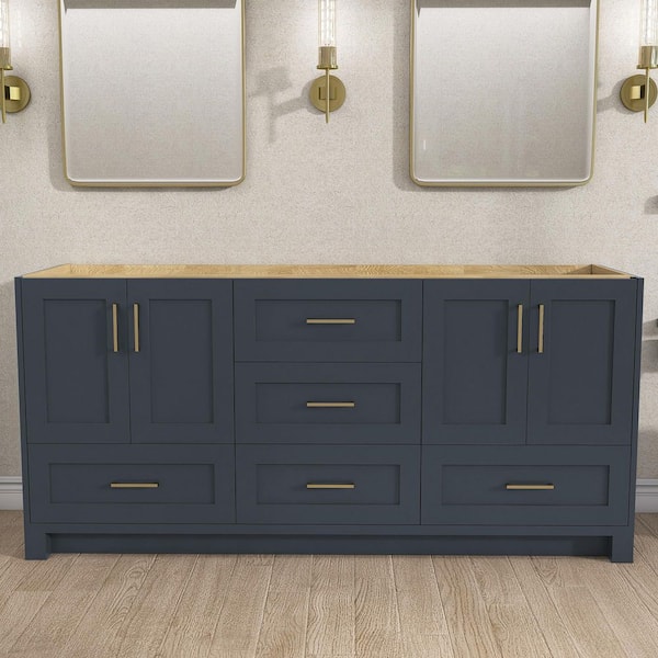 Bvio 72 in. W x 21.5 in. D x 33.5 in. H Bath Vanity Cabinet without Top Solid Wood Double Vanity in Navy Blue Assembled