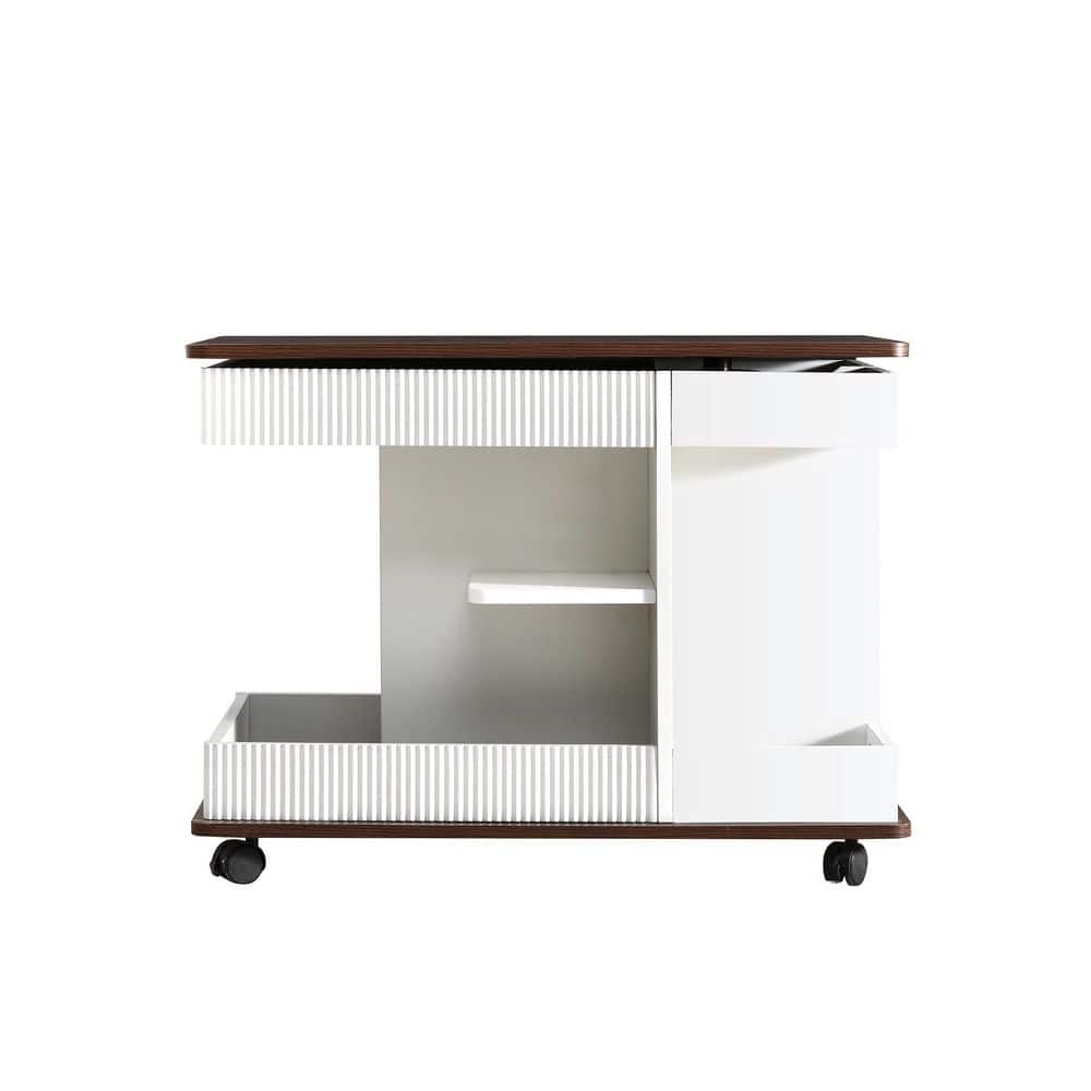 29.5 in. White Rectangle MDF Lift Top End Table, Side Table with 360° Rotating Tabletop Storage & Lockable Caster - thumbnail 5