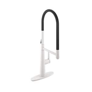 2-Spray Patterns Single Handle Pull Down Sprayer Kitchen Faucet with Deck Plate and Water Supply Hoses in Matte White