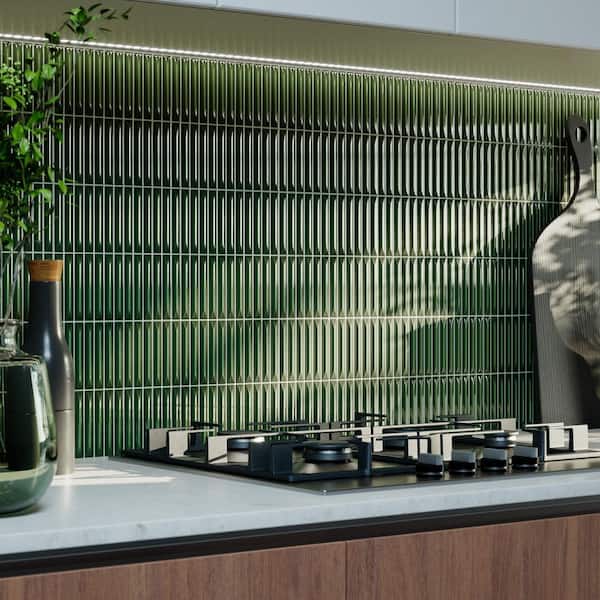 Stria Victorian Green 7.87 in. x 7.87 in. Glossy Ceramic Stacked Tile Sample