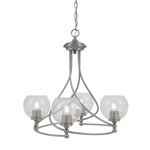 Unbranded Royale 4-Light Brushed Nickel Chandelier, Round Chandelier with 5.75 in. Clear Bubble Glass Shades, No bulbs included
