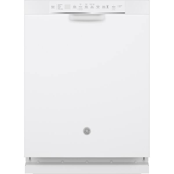 GE 24 in. White Front Control Built-In Tall Tub Dishwasher with Stainless Steel Tub, Steam Cleaning, and 48 dBA