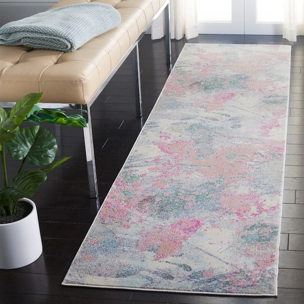 Lillian 2 ft. x 5 ft. Ivory/Pink Abstract Marle Runner Rug