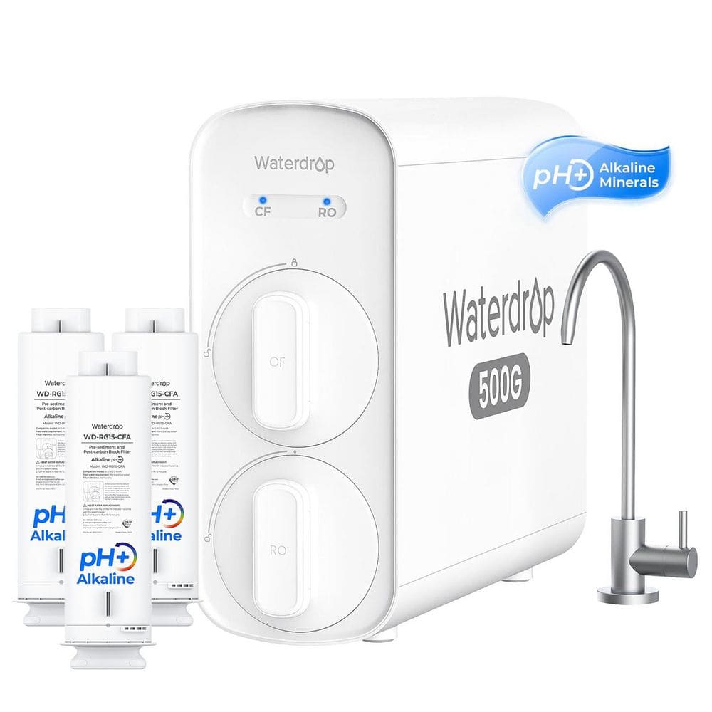 WD-G5P500A Alkaline Mineral pH + Reverse Osmosis Water System 8 Stage 2:1 Pure to Drain 500GPD Extra 3 G5P500A-CF Filter