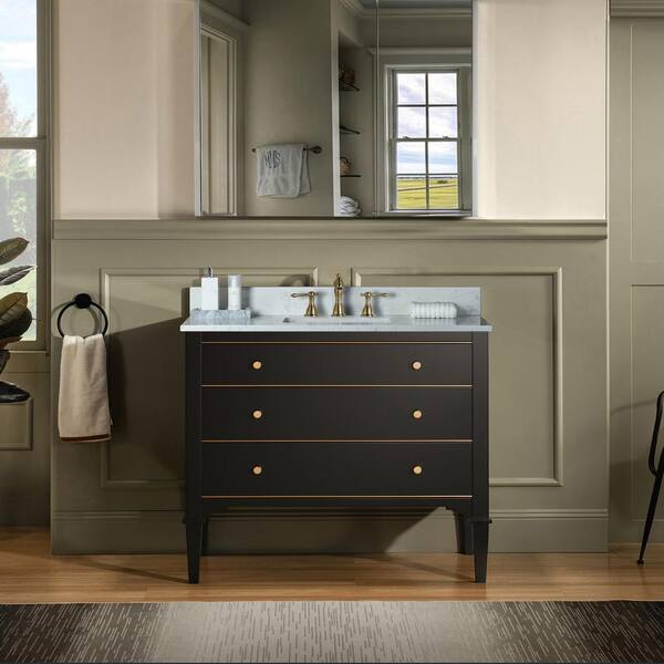 WOODBRIDGE Roma 43 in. W x 22 in. D Bath Vanity in Espresso with Carrara Engineered Stone vanity top with White Basin