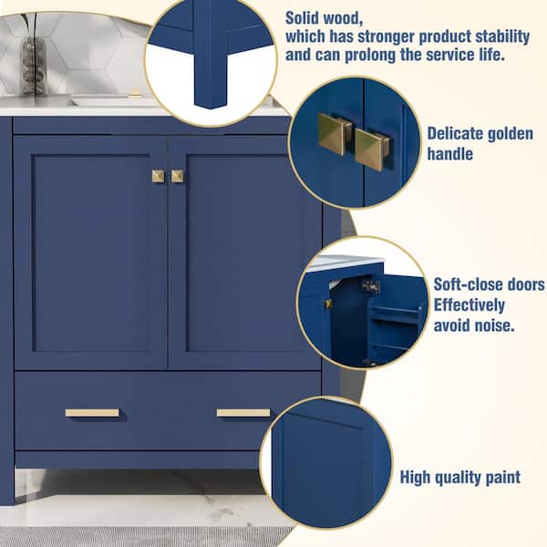 Virubi 30 in. W x 18 in. D x 34 in. H Bath Vanity in Blue with