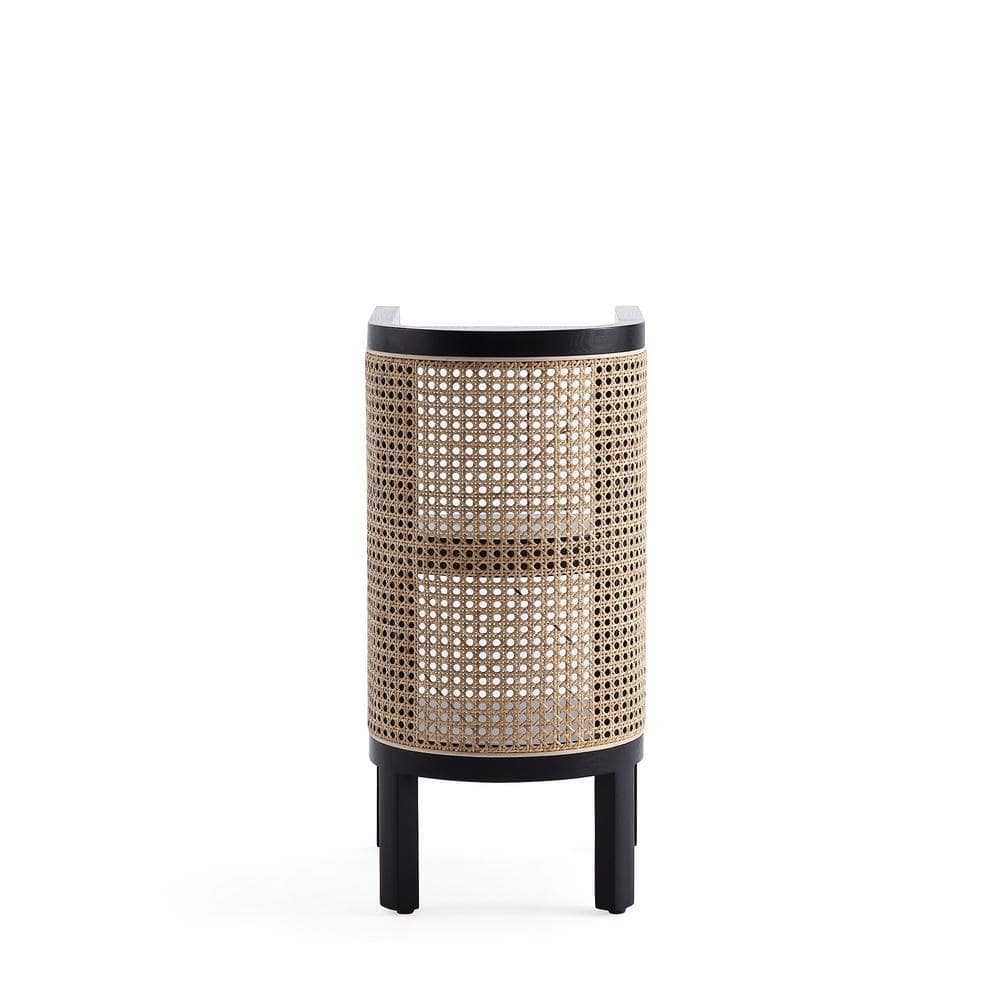 Tahitian Resort-Inspired Black and Natural Cane Ash Wood End Table